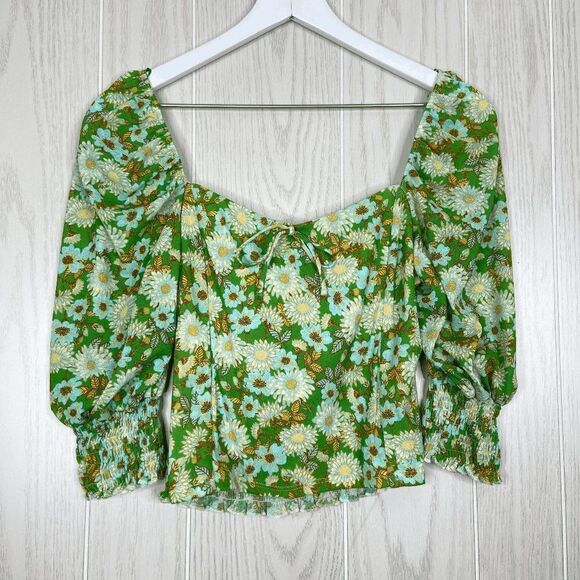 Topshop Chic Voluminous Sleeves Blouse Green Multi Size Medium - Picture 3 of 8